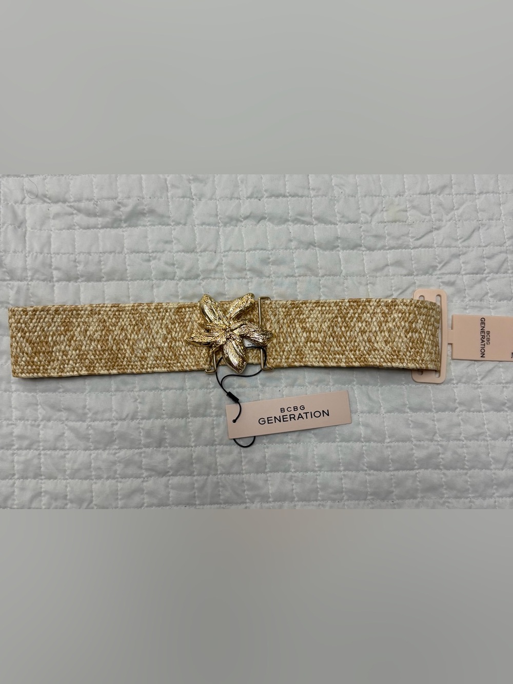 BCBG Generation Raffia Flower Buckle Belt NWT